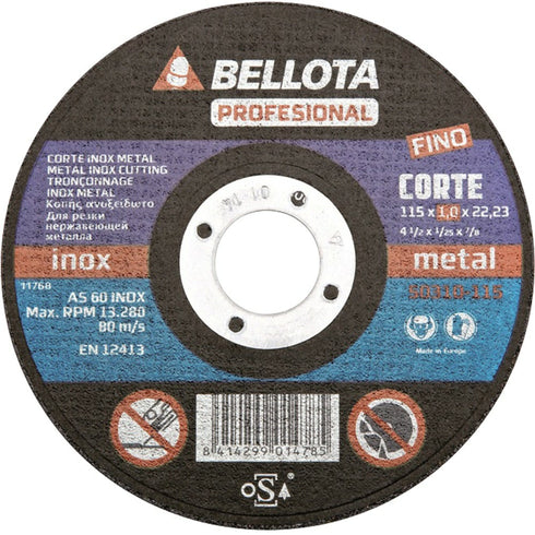 Pack de 25 unidades / 115mm / Corte-inox Bellota Disco abrasivo profesional