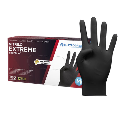 CuatroGasa Extreme - Guantes Nitrilo Desechables Negros 100u