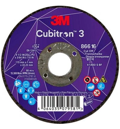 Pack de 25 unidades / 115x1.0x22mm Disco Corte 3M Cubitron III Larga Duración, Metal
