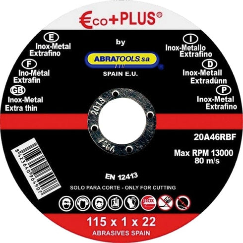 Pack de 25 unidades / 115x1.0x22 mm Abratools 20A46RBF - Disco Corte Acero Inoxidable