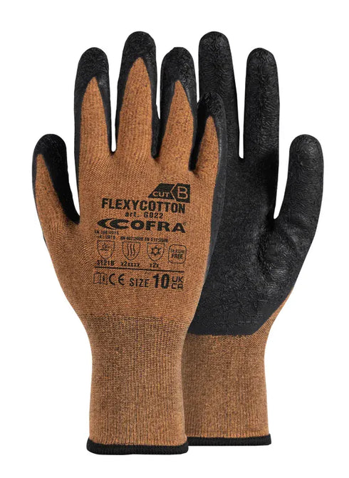 Pack de 12 unidades / Talla 8 Guante de Latex Flexicotton con Forro de Algodon Cofra