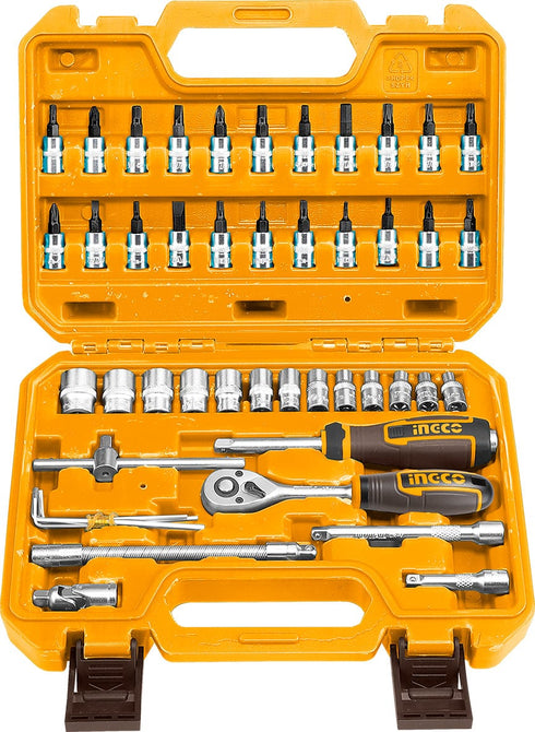 Juego de Vasos 1/4" INGCO 46 Piezas | Estuche Industrial | Incremental