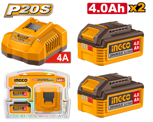 KIT CARGADOR+2 BATERIAS 20V 4AH | INGCO