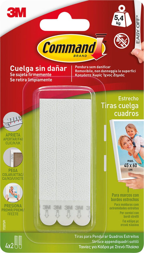 Pack de 10 unidades / Blanco Tira Adhesiva 3M Command 17207 Blanca 4 uds | Fijación sin Taladro