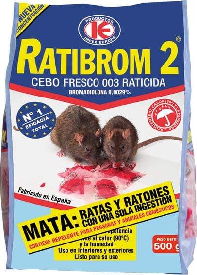 20 / 500gr Raticida Cebo Fresco Ratibrom (Bromadiolona 0,0029%) | Incremental.es