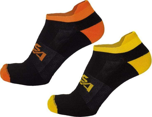 S-M / Negro - amarillo- naranja / Dos pares Calcetines tobilleros Issaline Duobike 00655