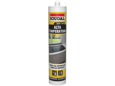 12 x Soudal silicona neutra Alta Temperatura Negra 290ml