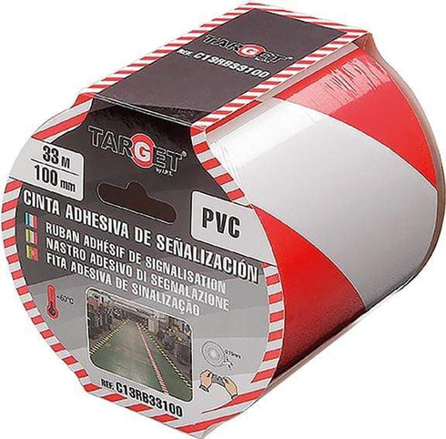 100mm x 33m Cinta de Señalizacion Roja y Blanca Target